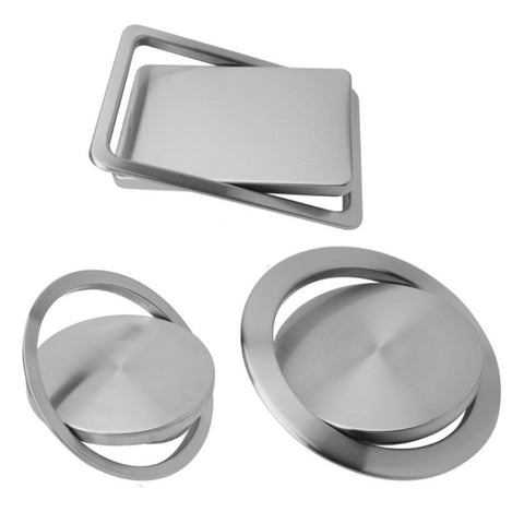Embedded Type Stainless Steel Swing Cover Flip Kitchen Countertop Trash Can Lid  Cap, Round Drawing 20cm Diameter, Round  Mirror 24.5cm Diameter, Square 16.2x22.7cm