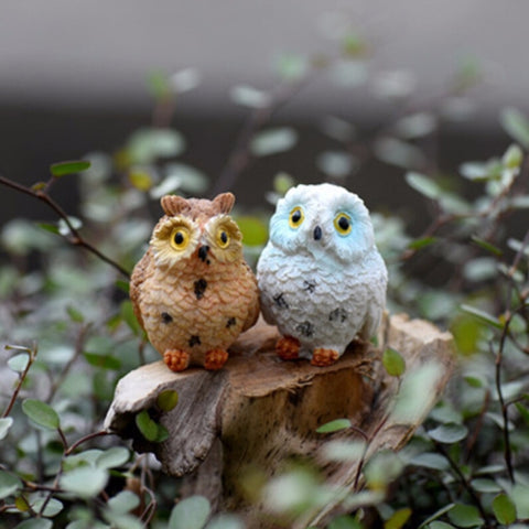 2 PCS Moss Micro Landscape Creative Resin Mini Owl Ornament，Random Color Delivery, Micro Landscape Owl