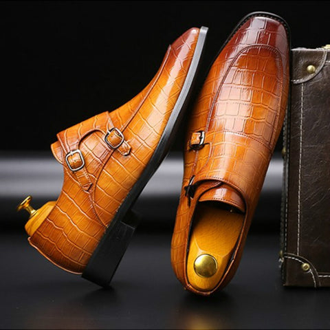 Crocodile Pattern Business Flat Bottom Leather Formal Shoes, 38, 39, 40, 41, 42, 43, 44, 45, 46, 47, 48