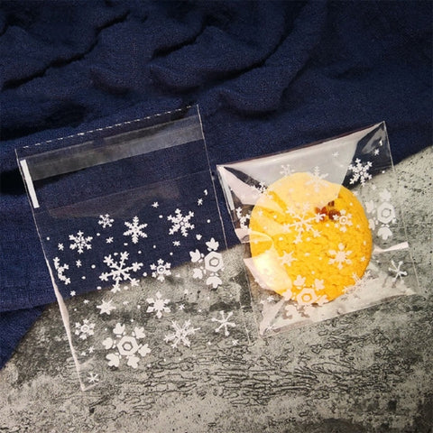 1 Packs Snowflake Christmas Candy Cookie Snack Bag Self-adhesive Gift Bag, 5.5x5.5cm, 7x7cm, 10x10cm, 14x14cm