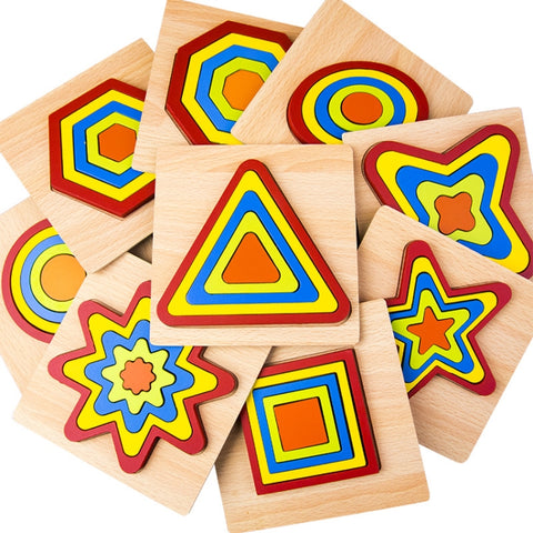 DIY Creative 3D Wooden Puzzle Geometry Shape Puzzle Children Educational Toys, Flower, Square, Oval, Polygon, Quadrilateral, Gear Shape, Round, Hexagon, Triangle, Pentagram