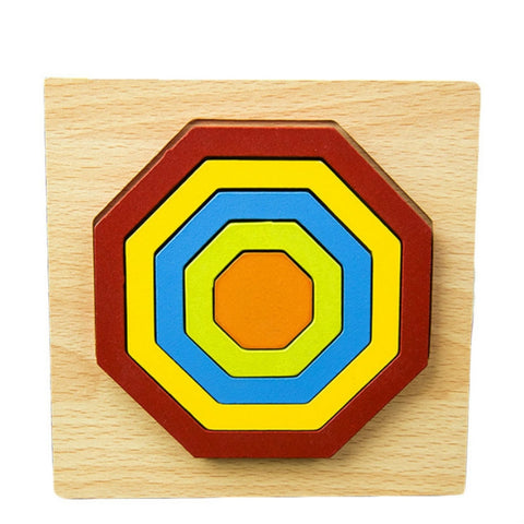 DIY Creative 3D Wooden Puzzle Geometry Shape Puzzle Children Educational Toys, Flower, Square, Oval, Polygon, Quadrilateral, Gear Shape, Round, Hexagon, Triangle, Pentagram