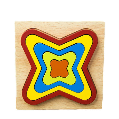 DIY Creative 3D Wooden Puzzle Geometry Shape Puzzle Children Educational Toys, Flower, Square, Oval, Polygon, Quadrilateral, Gear Shape, Round, Hexagon, Triangle, Pentagram