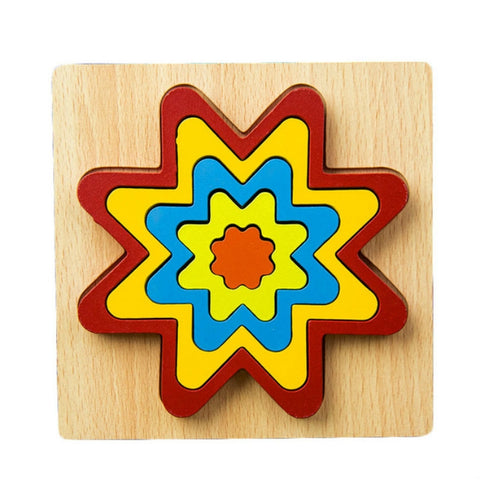 DIY Creative 3D Wooden Puzzle Geometry Shape Puzzle Children Educational Toys, Flower, Square, Oval, Polygon, Quadrilateral, Gear Shape, Round, Hexagon, Triangle, Pentagram