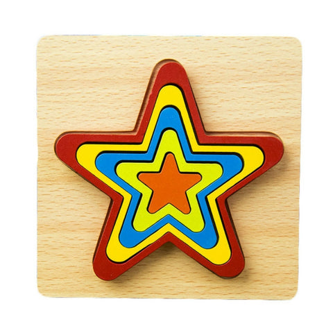 DIY Creative 3D Wooden Puzzle Geometry Shape Puzzle Children Educational Toys, Flower, Square, Oval, Polygon, Quadrilateral, Gear Shape, Round, Hexagon, Triangle, Pentagram
