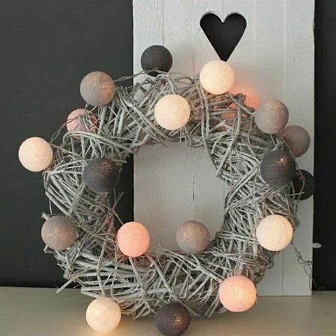 3M 20 Leds Cotton Ball Light String Holiday Wedding Christmas Party Bedroom Fairy Lights Outdoor LED Light Garland Decoration, USB, Battery, EU Plug