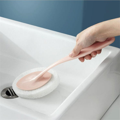 Bathroom Long Handle Cleaning Sponge Brush Floor Tile Decontamination Scouring Pad