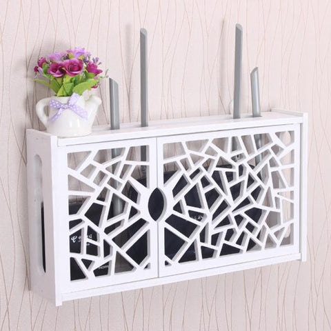 Wifi Router Box PVC Wall-mounted Shelf Hanging Board Bracket Storage Box, 41x23x8.5cm