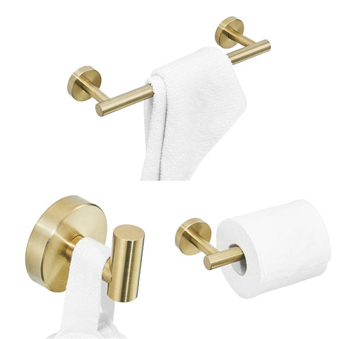 3 In 1 Matte 304 Stainless Steel Towel Bar Paper Towel Rack Hook Bathroom Accessories Bath Shower Set, Silver, Gold, Black