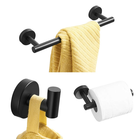 3 In 1 Matte 304 Stainless Steel Towel Bar Paper Towel Rack Hook Bathroom Accessories Bath Shower Set, Silver, Gold, Black