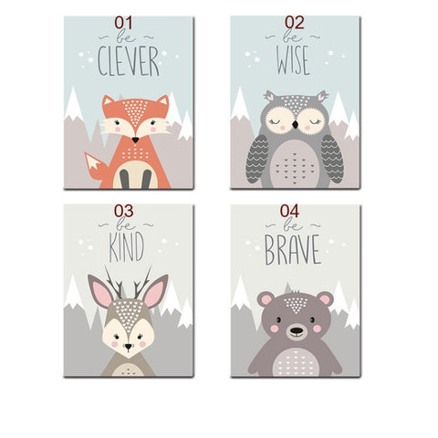Animal Poster Painting Cartoon Nursery Wall PictureBaby Kids Room Decoration without Frame, 40x50cm