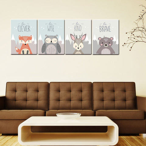 Animal Poster Painting Cartoon Nursery Wall PictureBaby Kids Room Decoration without Frame, 40x50cm