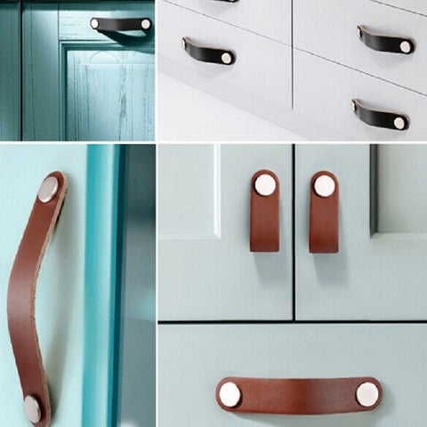 Kitchen Cabinet Wardrobe Leather Door Handle Drawer Pull, Black Single Hole, Light Coffee Single Hole, Black 96, Light Coffee 96, Black 128, Light Coffee 128