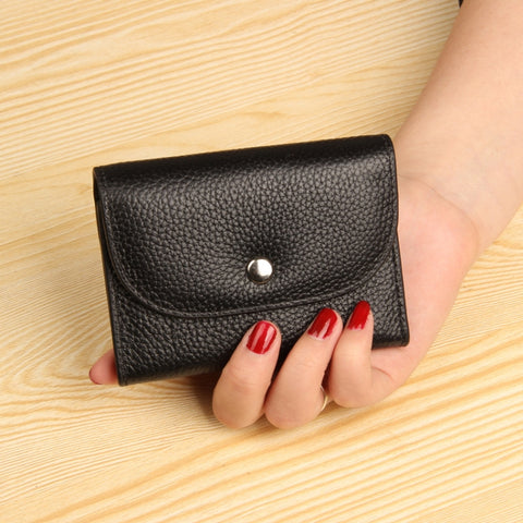 Short Mini Slim Top-grain Leather Wallet Card Bag Zip Coin Pocket, Pink, Big Red, Gray, Black, Blue