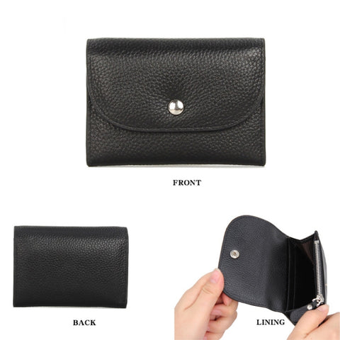 Short Mini Slim Top-grain Leather Wallet Card Bag Zip Coin Pocket, Pink, Big Red, Gray, Black, Blue