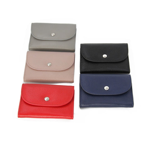 Short Mini Slim Top-grain Leather Wallet Card Bag Zip Coin Pocket, Pink, Big Red, Gray, Black, Blue