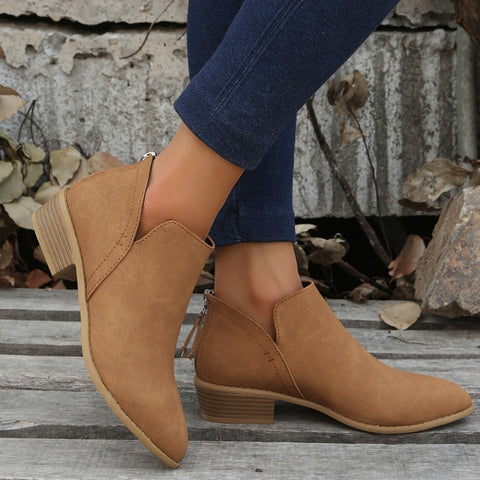 Autumn And Winter Pointed Low-Heeled Boots Women Low Tube Boots, 36, 37, 38, 39, 40, 41, 42, 43