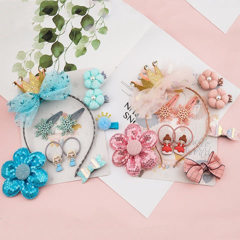 Cute Hair Accessories for Girls Mesh Bowknot Crown Headband Hair Accessories Set