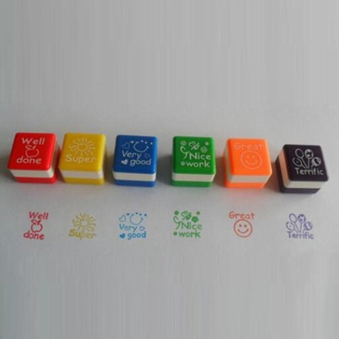 24 PCS / Box Teacher Comments Cartoon Plastic Square Stamps Colorful Pattern Children Toy Stamps, Square Stamps