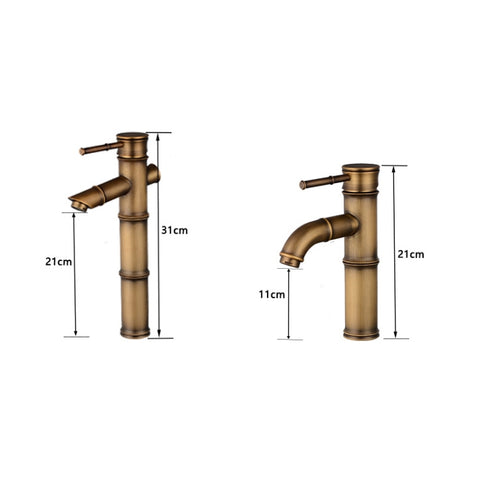 Antique Retro Hot Cold Water Bathroom Counter Basin Bamboo Waterfall Basin Copper Faucet, Breaking 2 Knots, Breaking 3 Knots, Early 2 Knots, Early 3 Knots, Elbow 2 Knots, Elbow 3 Knots