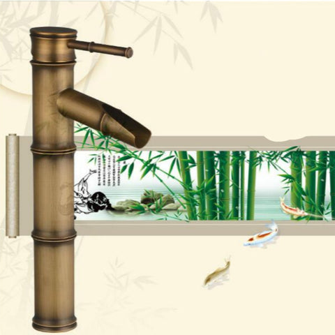 Antique Retro Hot Cold Water Bathroom Counter Basin Bamboo Waterfall Basin Copper Faucet, Breaking 2 Knots, Breaking 3 Knots, Early 2 Knots, Early 3 Knots, Elbow 2 Knots, Elbow 3 Knots