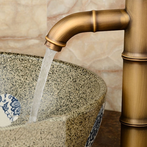 Antique Retro Hot Cold Water Bathroom Counter Basin Bamboo Waterfall Basin Copper Faucet, Breaking 2 Knots, Breaking 3 Knots, Early 2 Knots, Early 3 Knots, Elbow 2 Knots, Elbow 3 Knots