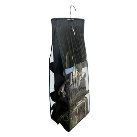 6 Pockets 3 Layers Foldable Hanging Bag Shelf Bag Purse Handbag Organizer, Black, Gray
