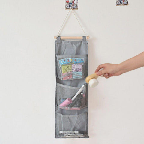 6 Pockets 3 Layers Foldable Hanging Bag Shelf Bag Purse Handbag Organizer, Black, Gray
