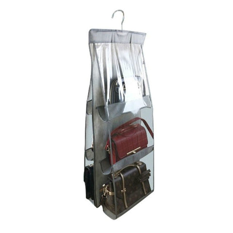 6 Pockets 3 Layers Foldable Hanging Bag Shelf Bag Purse Handbag Organizer, Black, Gray