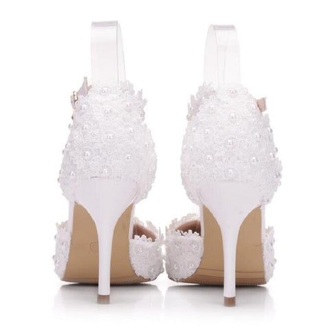 Women Shoes Lace Pearl Princess Pointed Shoes, 34, 35, 36, 37, 38, 39, 40, 41, 42