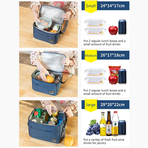 Thermal Lunch Box Bag Durable Waterproof Office Cooler Lunchbox with Strap, S, M, L