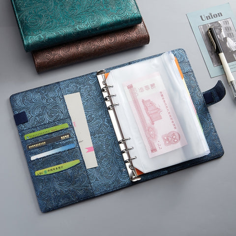 YMX-007 PU Leather Budget Binder Notebook Embossed Model Handbook, A6, A5