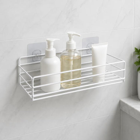 Wrought Iron Bathroom Shelf Wall Mounted Free Punch Toilet Rack, Square (Black), Square (White)