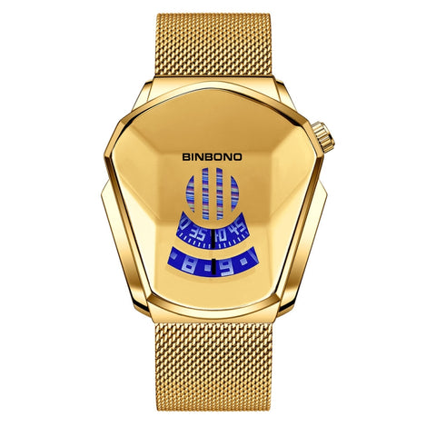 BINBOND Locomotive Concept Watch Men Live Black Technology Watch, White Net Belt White Steel White Face, Gold Net Belt Full Gold Blue Face, Gold Net Belt Full Gold Gold Face, Black Net Belt Black Steel Blue Face, Black Net Belt Black Steel White Face  ...