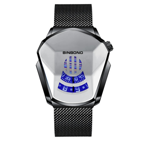 BINBOND Locomotive Concept Watch Men Live Black Technology Watch, White Net Belt White Steel White Face, Gold Net Belt Full Gold Blue Face, Gold Net Belt Full Gold Gold Face, Black Net Belt Black Steel Blue Face, Black Net Belt Black Steel White Face  ...
