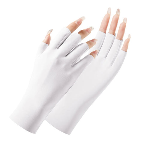 Ladies Sunscreen Gloves Half Finger Ice Silk Gloves,Style:, Cent Finger, Linked Finger
