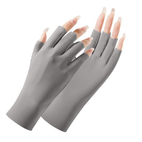 Ladies Sunscreen Gloves Half Finger Ice Silk Gloves,Style:, Cent Finger, Linked Finger