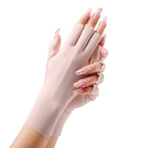 Ladies Sunscreen Gloves Half Finger Ice Silk Gloves,Style:, Cent Finger, Linked Finger