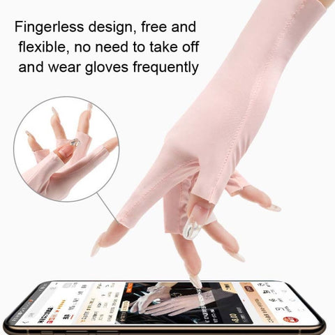 Ladies Sunscreen Gloves Half Finger Ice Silk Gloves,Style:, Cent Finger, Linked Finger