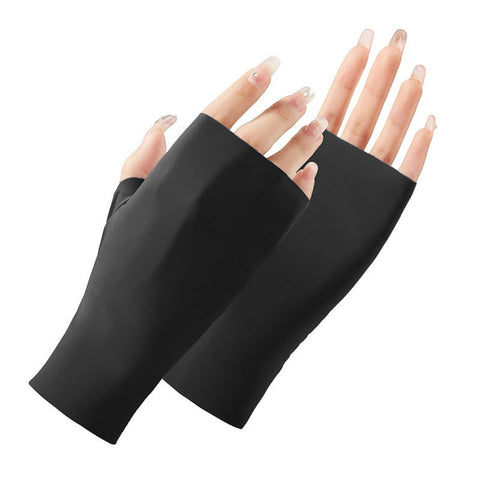 Ladies Sunscreen Gloves Half Finger Ice Silk Gloves,Style:, Cent Finger, Linked Finger