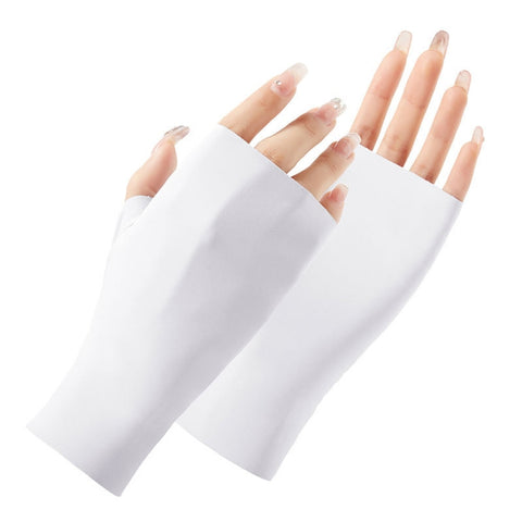 Ladies Sunscreen Gloves Half Finger Ice Silk Gloves,Style:, Cent Finger, Linked Finger