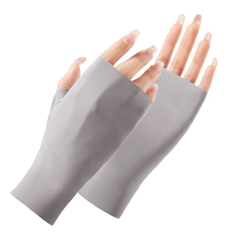 Ladies Sunscreen Gloves Half Finger Ice Silk Gloves,Style:, Cent Finger, Linked Finger