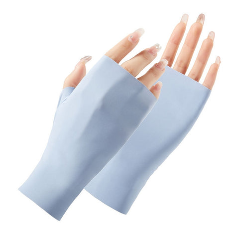 Ladies Sunscreen Gloves Half Finger Ice Silk Gloves,Style:, Cent Finger, Linked Finger