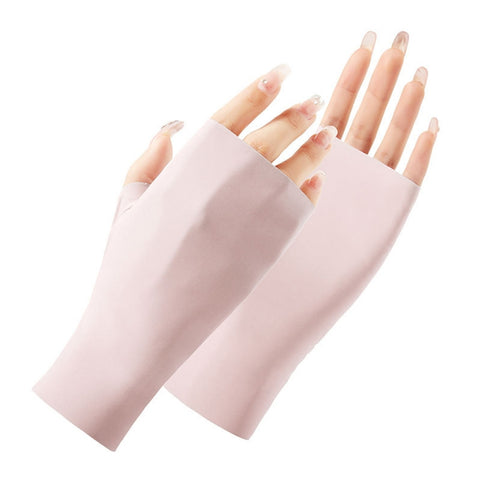 Ladies Sunscreen Gloves Half Finger Ice Silk Gloves,Style:, Cent Finger, Linked Finger