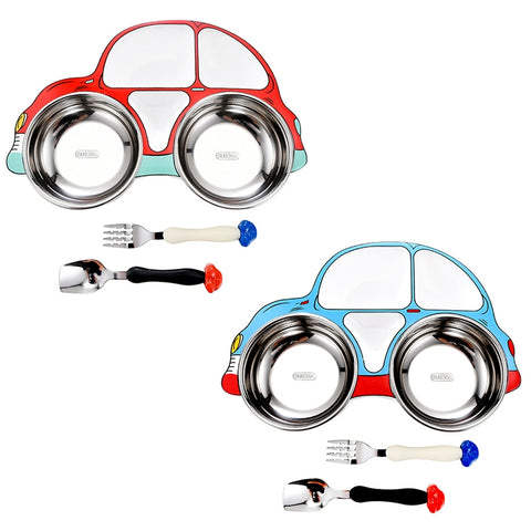 304 Stainless Steel Children Car Dinner Plate, Blue, Blue (removable and washable)