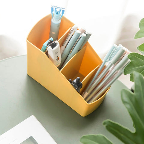 Home Office Plastic Storage Box Desktop Student Stationery Rack Cosmetic Box, Dark Flesh, Dark Blue, Yellow