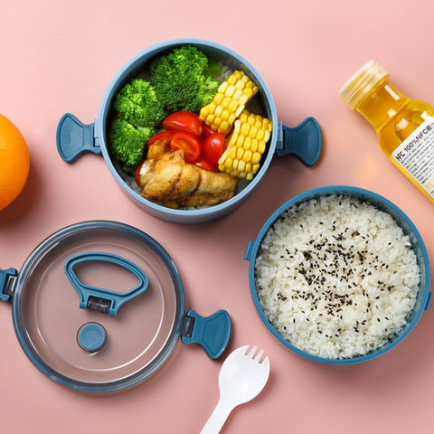 Round Portable Insulation Partitioned Lunch Box Student Office Workers Heated Microwave Oven Bento Box, Single Layer, Double Layer