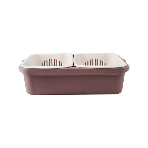Double-layer Classification Square Drain Basket Kitchen Household Plastic Fruit and Vegetable Basket, Dark Red, Yellow Blue, Grass Green, Light Gray