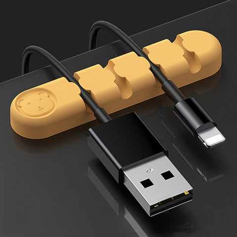 5 PCS 4 Holes Bear Silicone Desktop Data Cable Organizing And Fixing Device, 4 Holes