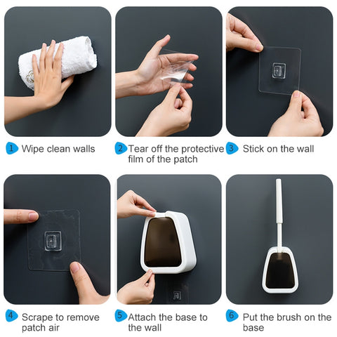 Wall-mounted Toilet Brush Simple No-punching Bathroom Cleaning Brush, White, Black